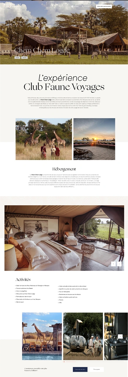 club faune voyages conception site web